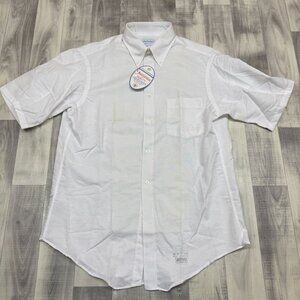 ✅Mens 15 1/2 Manhattan White Short Sleeve Button-Down Shirt  Made In USA Vintage